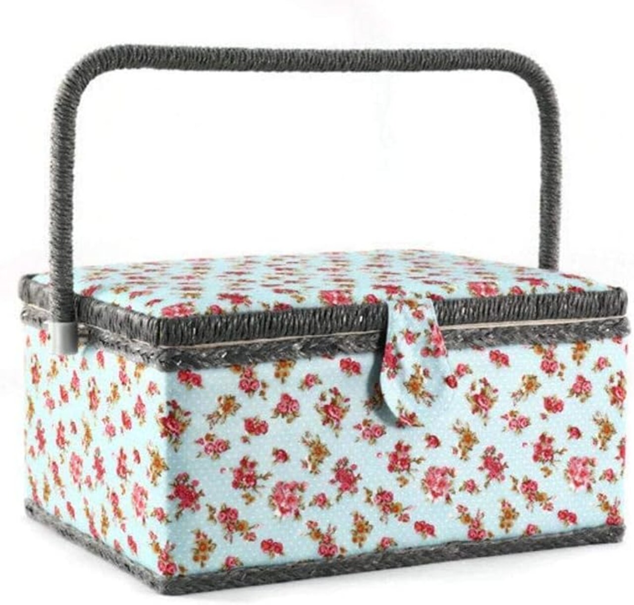 Floral Sewing Basket – Large Storage Box with Tray, Pin Cushion & Pocket